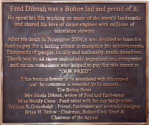 Dedication plaque to Fred Dibnah, Bolton Steeplejack and Steam Enthusiast
