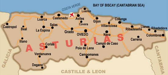 Map of Asturias Region Copyright © 2009 John Moss, Papillon Graphics