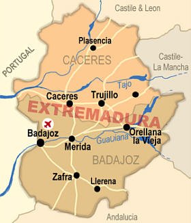 Extremadura Map Copyright © 2008 John Moss, Papillon Graphics