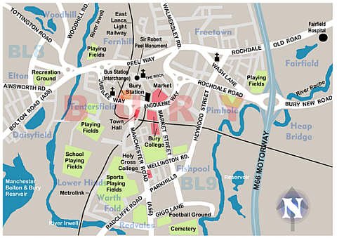 Bury Town Centre and Approaches Map