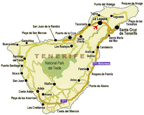Map of Tenerife, Canary Islands
