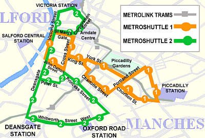 Map of manchester Metroshuttle routes