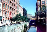 The Rochdale Canal passing through the Gay Village at Canal Street, Manchester